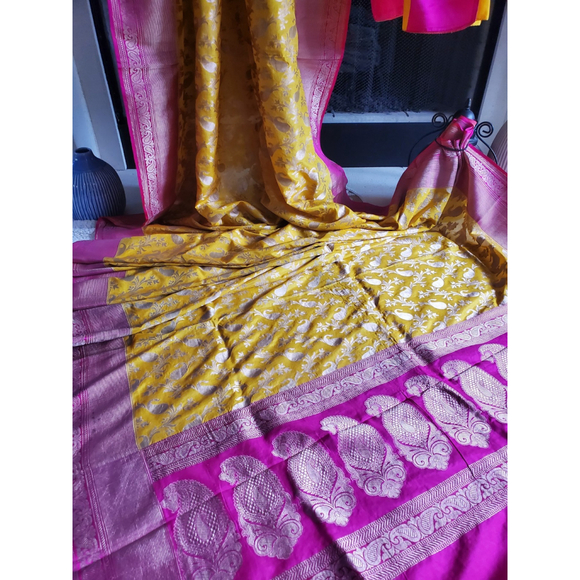 Women Pure Silk Jaal Benarasi Saree Handloom Wedding - Picture 10 of 12